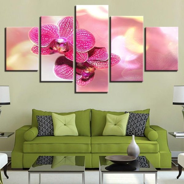 Hotel Beautiful Moth Orchid Flower - Nature 5 Panel Canvas Art Wall Decor