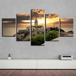 House Path Sunset - Nature 5 Panel Canvas Art Wall Decor