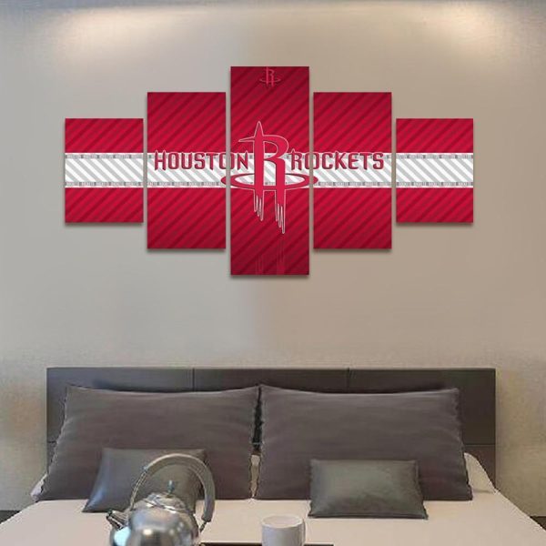 Houston Rockets Logo Basketball - 5 Panel Canvas Art Wall Decor