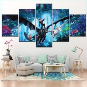 How To Train Your Dragon The Hidden World Poster Cartoon - 5 Panel Canvas Art Wall Decor