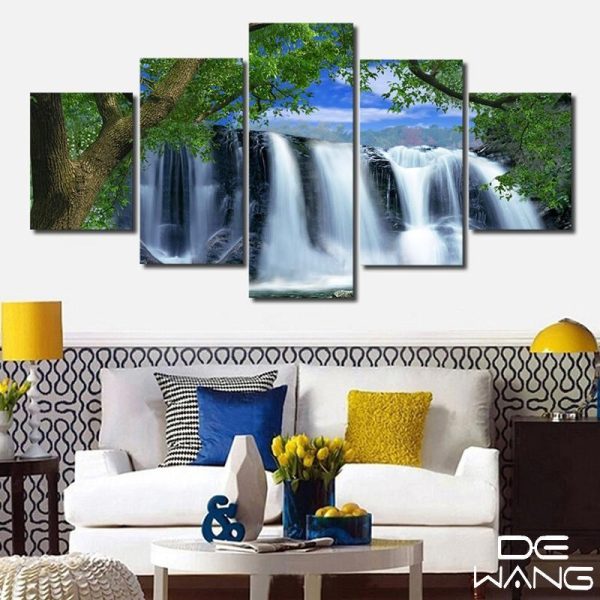 Huge Waterfall - Nature 5 Panel Canvas Art Wall Decor