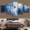 Husky Howling At The Snowy Moon - Animal 5 Panel Canvas Art Wall Decor