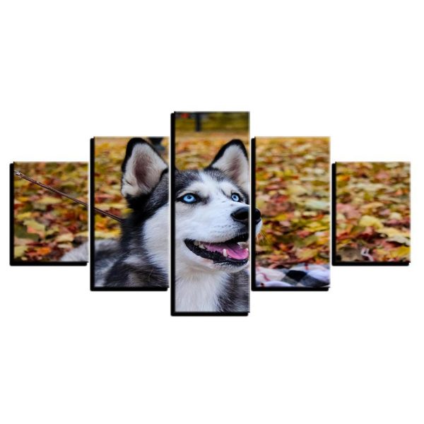 Husky Pet Blue Eyes Dog - Animal 5 Panel Canvas Art Wall Decor