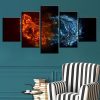 Ice And Fire Bird 1 - Abstract 5 Panel Canvas Art Wall Decor