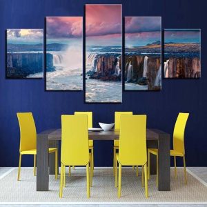 Iceland Waterfall - Space 5 Panel Canvas Art Wall Decor