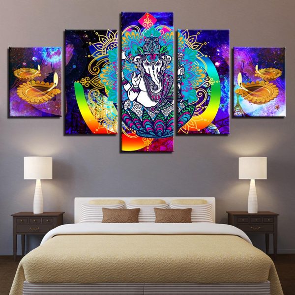 India Ganesha Elephant God - Religion 5 Panel Canvas Art Wall Decor