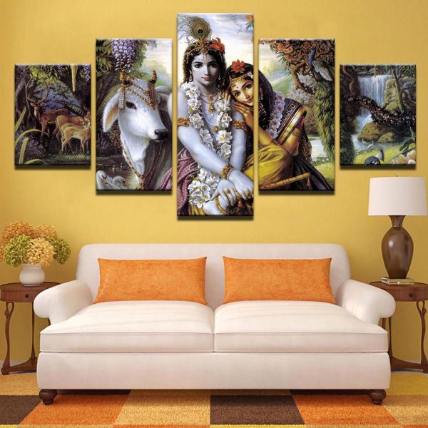 India Myth Krishna Vishnu Animal 1 - Religion 5 Panel Canvas Art Wall Decor