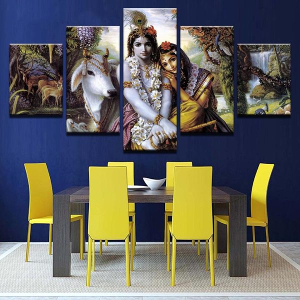 India Myth Krishna Vishnu - Religion 5 Panel Canvas Art Wall Decor