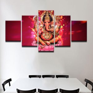 India Tibetan Ganesha Elephant Head God - Religion 5 Panel Canvas Art Wall Decor