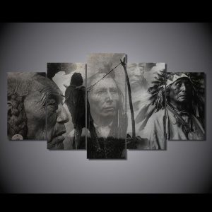 Indian Characters Black And White - Abstract 5 Panel Canvas Art Wall Decor