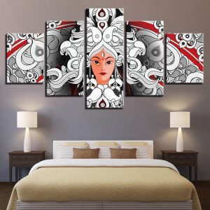 Indian WomenS Headdress - Religion 5 Panel Canvas Art Wall Decor