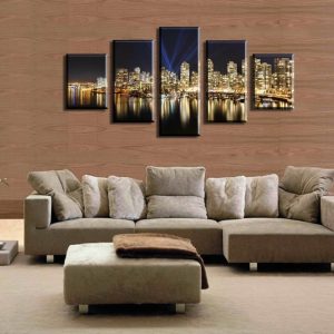 Industrial Center Western Canada Night Landscape - Nature 5 Panel Canvas Art Wall Decor