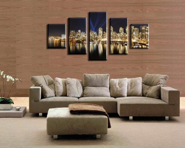 Industrial Center Western Canada Night Landscape - Nature 5 Panel Canvas Art Wall Decor