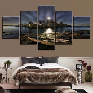 Island And Boat - Space 5 Panel Canvas Art Wall Decor