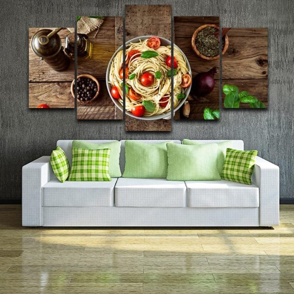 Italian Cuisine Pasta Olive Oil Garlic Canvass Kitchen - Kitchen 5 Panel Canvas Art Wall Decor