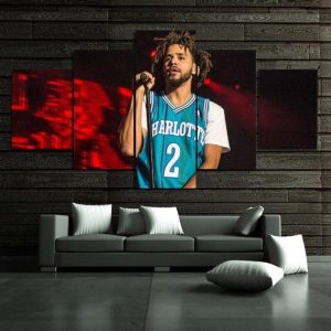 J Cole Singing Celebrity - 5 Panel Canvas Art Wall Decor