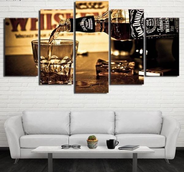 Jack Daniels Whiskey Wine - 5 Panel Canvas Art Wall Decor