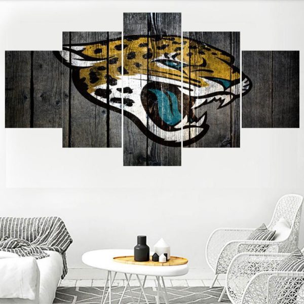 Jacksonville Jaguars Logo Football - 5 Panel Canvas Art Wall Decor