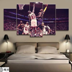 James VS Jordan Basketball Star Celebrity - 5 Panel Canvas Art Wall Decor