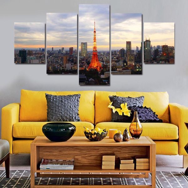 Japan Tokyo Tower - Nature 5 Panel Canvas Art Wall Decor