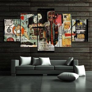 Jean Michel Basquiat Abstract - 5 Panel Canvas Art Wall Decor