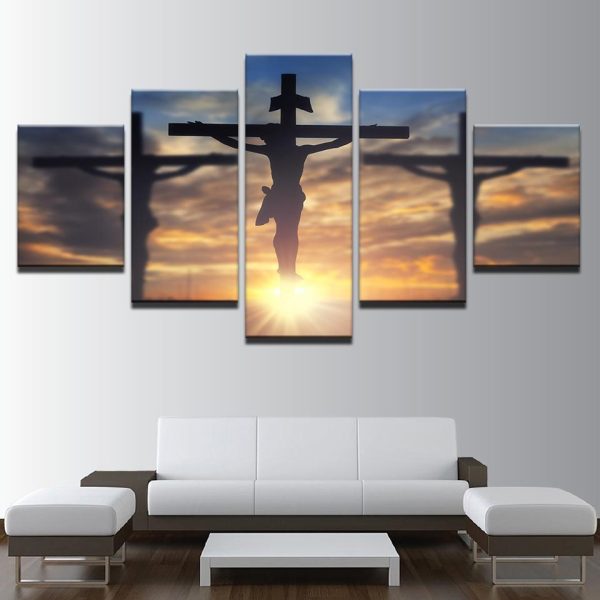 Jesus Christ Cross God’Divine Light - Religion 5 Panel Canvas Art Wall Decor