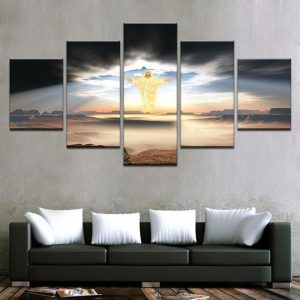 Jesus Christ In The Clouds - Religion 5 Panel Canvas Art Wall Decor