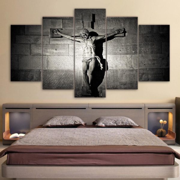 Jesus On Cross - 5 Panel Canvas Art Wall Decor