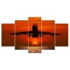 Jet Airplane At Sunset - Aircraft 5 Panel Canvas Art Wall Decor