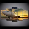 Jet Art Airplane At Sunset 03 - Aircraft 5 Panel Canvas Art Wall Decor