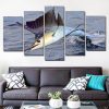 Jumping Swordfish Ocean Sea - Fishing 5 Panel Canvas Art Wall Decor