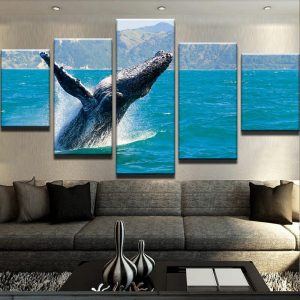 Jumping Whale - Animal 5 Panel Canvas Art Wall Decor