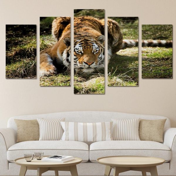 Jungle Tigers - Animal 5 Panel Canvas Art Wall Decor