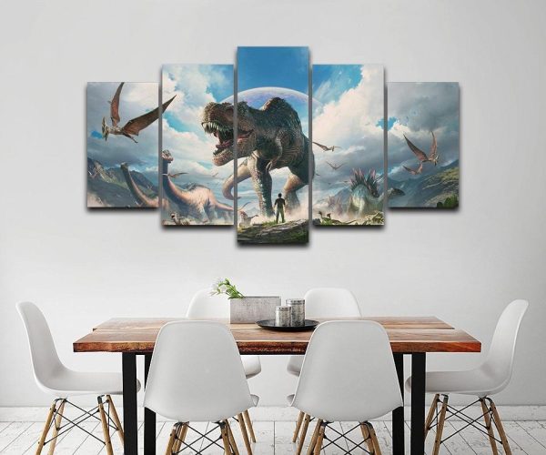 Jurassic Park Dinosaurs Animal - 5 Panel Canvas Art Wall Decor