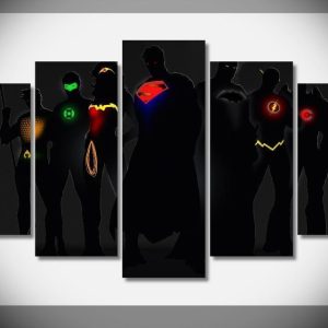 Justice League In Phosphorescence DC - 5 Panel Canvas Art Wall Decor