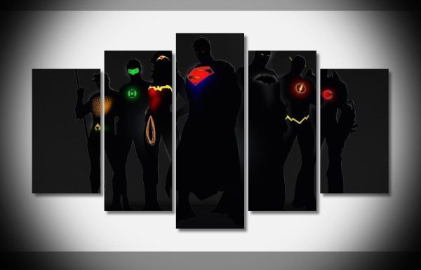 Justice League In Phosphorescence DC - 5 Panel Canvas Art Wall Decor