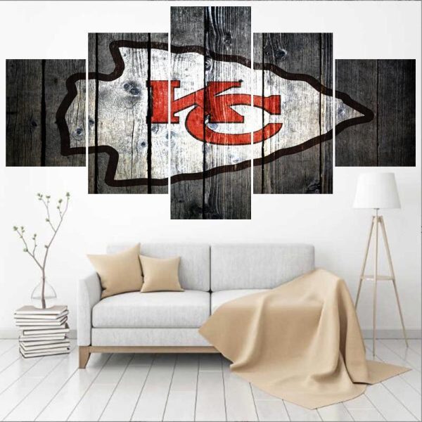 Kansas City Chiefs Logo Poster 3 Football - 5 Panel Canvas Art Wall Decor