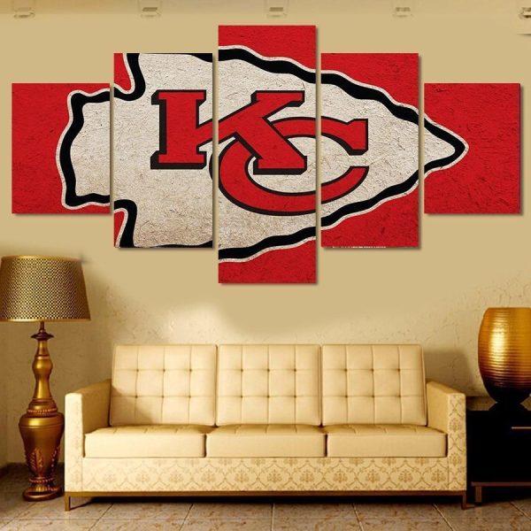 Kansas City Chiefs Logo Poster 8 Football - 5 Panel Canvas Art Wall Decor