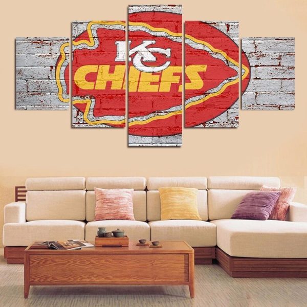 Kansas City Chiefs Logo Poster 9 Football - 5 Panel Canvas Art Wall Decor