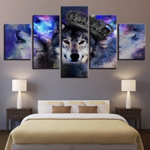 King Of Wolves - Abstract Animal 5 Panel Canvas Art Wall Decor