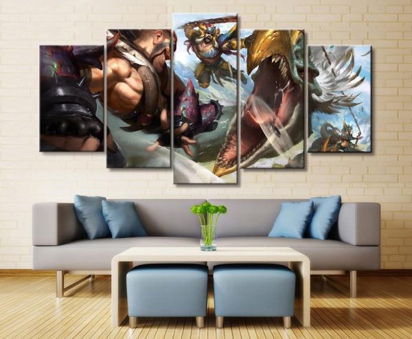 LOL League Of Legends Draven/Ashe Gaming - 5 Panel Canvas Art Wall Decor