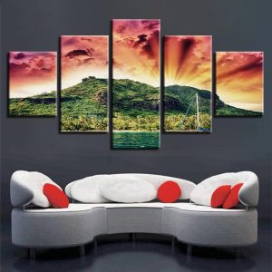 Lake And Mountain Sunshine - Nature 5 Panel Canvas Art Wall Decor