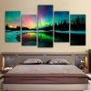 Lake Mountain Aurora - Nature 5 Panel Canvas Art Wall Decor