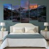 Lake Mountains At Sunset Landscape - Nature 5 Panel Canvas Art Wall Decor