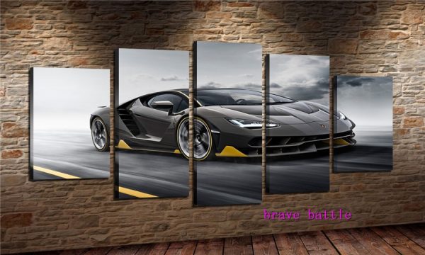 Lamborghini Centenario Black Car - 5 Panel Canvas Art Wall Decor