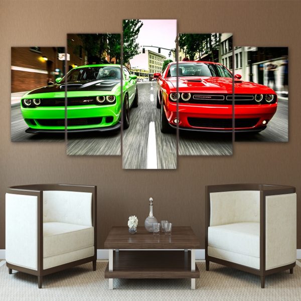 Lamborghini Green And Red Car - 5 Panel Canvas Art Wall Decor