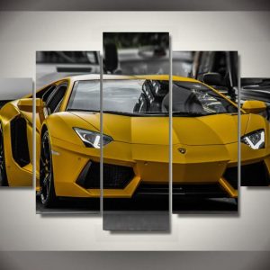 Lamborghini Yellow Sports Car - 5 Panel Canvas Art Wall Decor