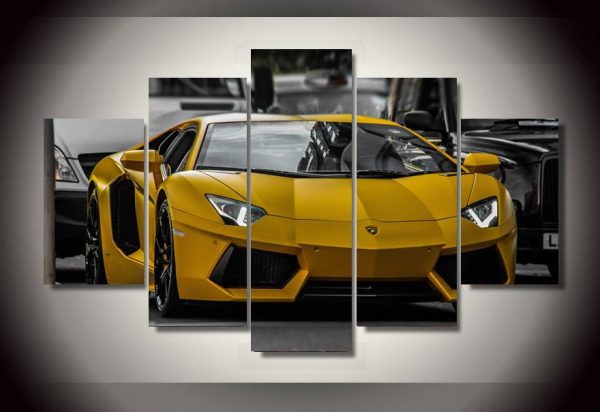 Lamborghini Yellow Sports Car - 5 Panel Canvas Art Wall Decor