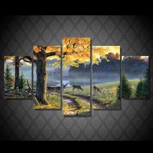 Landscape Animal And Tree - Animal 5 Panel Canvas Art Wall Decor