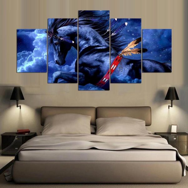 Landscape Animal Horses - Animal 5 Panel Canvas Art Wall Decor